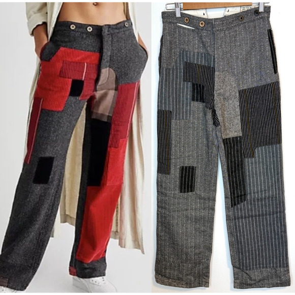Free People Pants - Free People x Sandrine Rose Herringbone Worker Patchwork Pants Tokyo Size 26 New